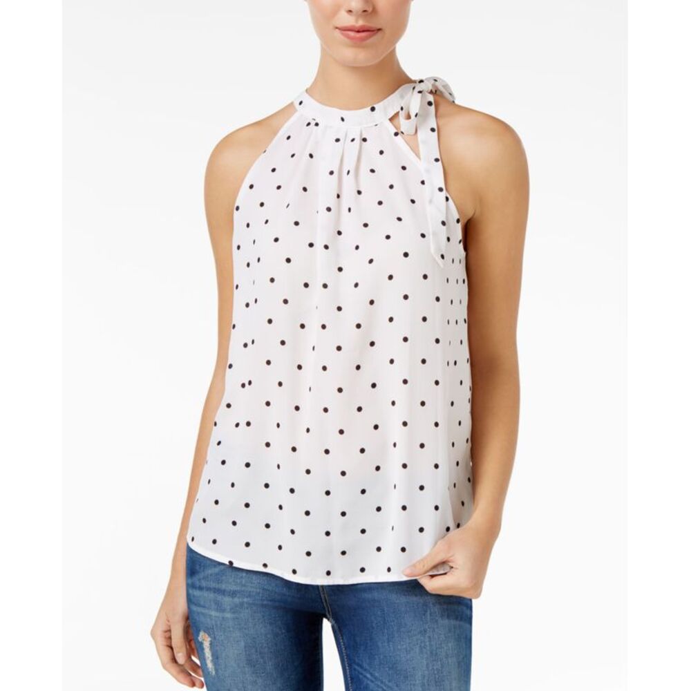 Maison Jules Gingham Print Tie Neck Top